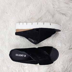 Anthropologie SILENT D Racket Black Suede Platfrom Sandals Size 38